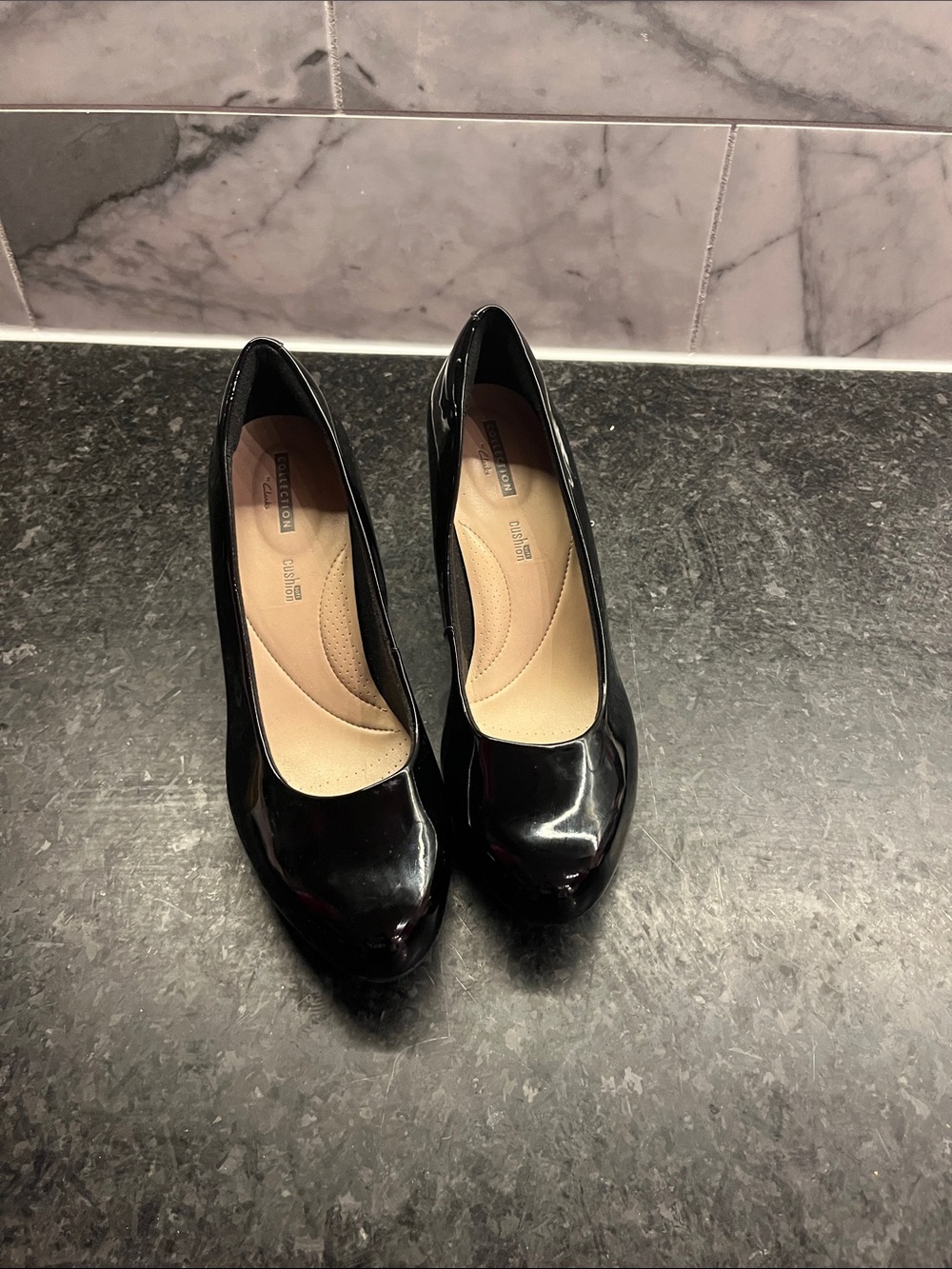 Black Women's Patent Round-Toe Pumps - Brand: Clarks